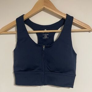 Navy Blue Sports Bra with Zipper